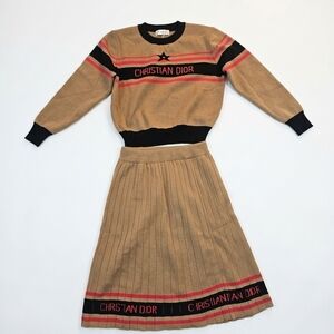 Christian Dior Tan and Black Sweater Skirt Set